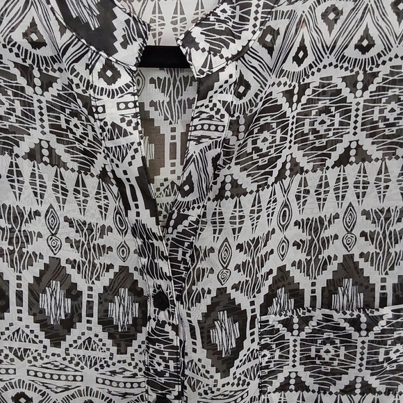 Aztec Tribal Print Sheer Blouse | Mix & Co. | 2X - Picture 3 of 6